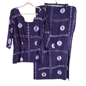 Custom Made 2-Piece Purple Boho Batik Skirt & Blouse Set – Size 2X (Adjustable)